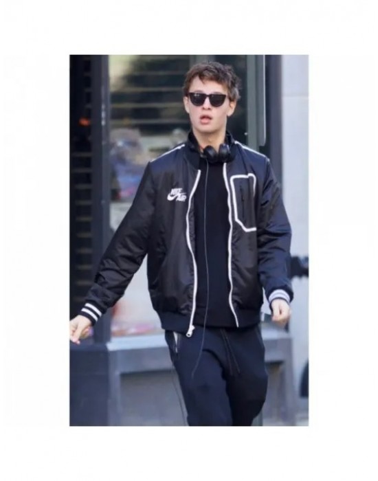 Ansel Elgort Baby Driver Black Bomber Letterman Jacket